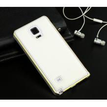 Метален бъмпер / Bumper с кожен гръб за Samsung Galaxy Note 4 N910 / Samsung Note 4 - бял