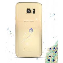 Луксозен твърд гръб KINGXBAR Swarovski Diamond за Samsung Galaxy S7 G930 - прозрачен със златен кант / синьо цвете