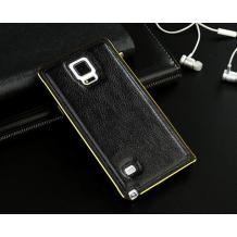 Метален бъмпер / Bumper с кожен гръб за Samsung G900 Galaxy S5 i9600 - черен