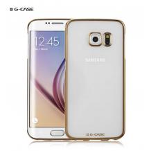 Твърд гръб / капак / G-Case Shiny Series за Samsung Galaxy S6 G920 - прозрачен със златен кант