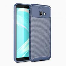 Луксозен силиконов калъф / гръб / TPU Auto Focus за Samsung Galaxy J4 Plus 2018 - тъмно син / Carbon Fiber