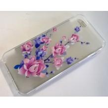 Силиконов калъф / гръб / TPU за Apple iPhone 5 / 5S - прозрачен / розови и лилави цветя