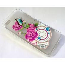 Силиконов калъф / гръб / TPU за Apple iPhone 5 / 5S - прозрачен / лилави рози