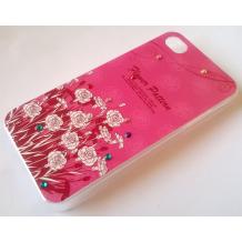 Заден предпазен твърд гръб / капак / с камъни за Apple iPhone 4 / 4S - розов с рози / Flower Pattern