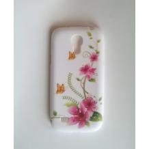 Силиконов калъф / гръб / TPU за Samsung Galaxy S4 Mini I9190 / I9192 / I9195 - бял с розови цветя и пеперуди