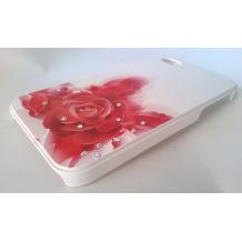 Луксозен предпазен твърд гръб / капак / с камъни за Apple iPhone 4 / 4S - бял с червена роза