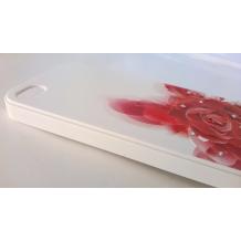Луксозен предпазен твърд гръб / капак / с камъни за Apple iPhone 4 / 4S - бял с червена роза