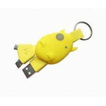 USB кабел за зареждане и пренос на данни 2 in 1 / Micro USB + iPhone 5 / 5S - Cow Keychain / жълт