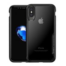 Луксозен твърд гръб със силиконов кант IPAKY за Apple iPhone X - прозрачен / черен кант