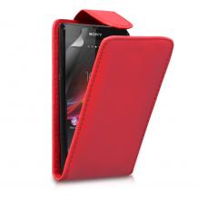 Кожен калъф Flip тефтер за Sony Xperia Z L36h C660X C6603 Yuga - червен