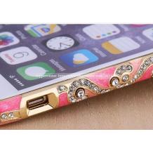 Луксозен метален бъмпер / Bumper за Apple iPhone 6 Plus 5.5" - розов / златен кант и камъни