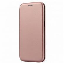 Луксозен кожен калъф Flip тефтер със стойка OPEN за Motorola Moto E7 Power - Rose Gold