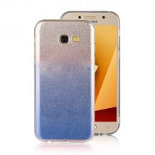 Силиконов калъф / гръб / TPU за Samsung Galaxy J4 Plus 2018 - преливащ / сребристо и синьо / брокат