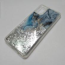 Луксозен силиконов калъф / гръб / tpu 3D Water Case за Samsung Galaxy A51 - мрамор / сребрист брокат
