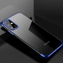 Луксозен силиконов калъф / гръб / TPU за Samsung Galaxy A51 - прозрачен / син кант