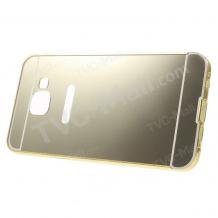 Луксозен алуминиев бъмпер с твърд гръб за Samsung Galaxy A5 2016 A510 - огледален / златист кант