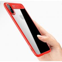 Луксозен стъклен твърд гръб Rock Clarity Serias за Apple iPhone X - червен