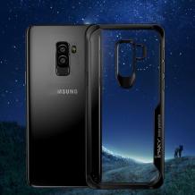 Луксозен твърд гръб със силиконов кант IPAKY за Samsung Galaxy A6 Plus 2018 - прозрачен / черен кант