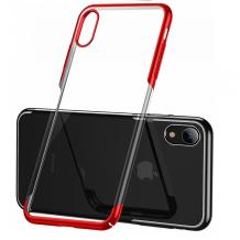 Луксозен твърд гръб Baseus Glitter Clear Case за Apple iPhone XS Max - прозрачен / червен кант