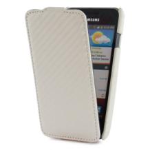 Кожен калъф Flip Carboon Fiber за Samsung Galaxy S Advance I9070 - Бял