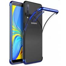 Луксозен силиконов калъф / гръб / TPU за Samsung A50 / A30S / A50S - прозрачен / син кант