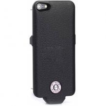 Кожен твърд гръб / външна батерия / Power Leather Case за Apple iPhone 5 / iPhone 5S 3000mAh - черен