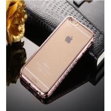 Луксозен силиконов калъф / гръб / TPU с камъни за Apple iPhone 6 / iPhone 6S - прозрачен / Rose Gold / орнаменти