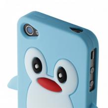 Силиконов предпазен гръб TPU 3D за Apple iPhone 4 / 4S - син пингвин