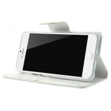 Луксозен кожен калъф Flip тефтер със стойка Mercury Goospery Sonata Diary Case за Apple iPhone 6 4.7" - бял