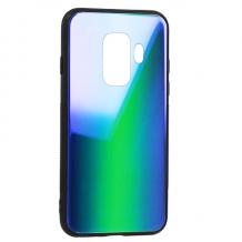 Луксозен стъклен твърд гръб Vennus за Samsung Galaxy A6 Plus 2018 - преливащ / синьо и зелено