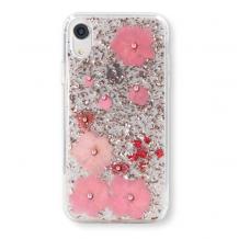 Луксозен твърд гръб Kavaro Crystals за Apple iPhone X / iPhone XS - прозрачен / Pink Real Flowers
