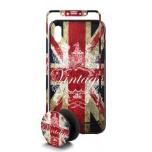 Луксозен твърд гръб 3in1 със стъклен протектор и Popsocket за Apple iPhone X / iPhone XS - Retro British Flag