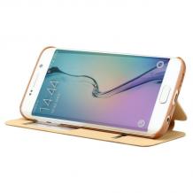 Луксозен кожен калъф Flip тефтер S-View Baseus Terse Leather Case за Samsung Galaxy S6 Edge G925 - кафяв със стойка