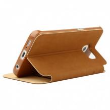 Луксозен кожен калъф Flip тефтер S-View Baseus Terse Leather Case за Samsung Galaxy S6 Edge G925 - кафяв със стойка