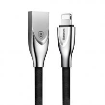 Оригинален USB кабел BASEUS ZINC Alloy 2A за зареждане и пренос на данни 2в1 1m за Apple iPhone 7 / iPhone 8 / iPhone 7 Plus / iPhone 8 Plus / iPhone X - черен със сребристо