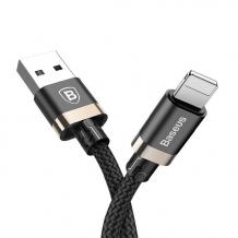 Оригинален USB кабел BASEUS Golden Belt 2A за зареждане и пренос на данни 2в1 1,5m за Apple iPhone 7 / iPhone 8 / iPhone X - черен със златисто