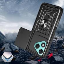 Удароустойчив гръб TPU кейс Slide Camera Case Magnetic Finger Ring Car Holder за Honor 400 Lite - черен