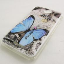 Силиконов калъф / гръб / TPU за HTC One M7 - сив / синя пеперуда