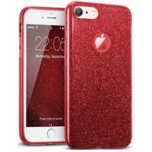 Силиконов калъф / гръб / TPU за Apple iPhone 6 / iPhone 6S - червен / брокат