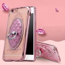 Луксозен силиконов калъф / гръб / със стойка TPU 3D SHENGO за Apple iPhone 6 / iPhone 6S - ромбове / Rose Gold кант