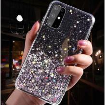 Силиконов калъф / кейс / Brillant Clear Case за Moto E7 - черен / сребрист брокат