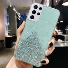 Силиконов калъф / кейс / Brillant Clear Case за Moto E7 - зелен / сребрист брокат