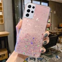 Силиконов калъф / кейс / Brillant Clear Case за Moto E7 Power - розов / сребрист брокат