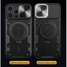 Удароустойчив гръб TPU кейс Slide Camera Case Magnetic Finger Ring Car Holder за Samsung S23 - черен