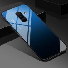 Луксозен стъклен твърд гръб за Samsung Galaxy A6 Plus 2018 - преливащ / синьо и черно