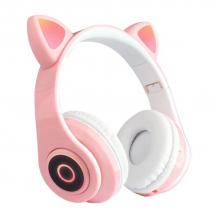 Стерео LED слушалки Bluetooth Cat Ear CT-86 / Wireless Headphones / безжични LED слушалки Cat Ear CT-86 - розови