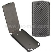 Кожен калъф Carbon Fiber за Sony Ericsson Xperia Arc / Arc S - Черен