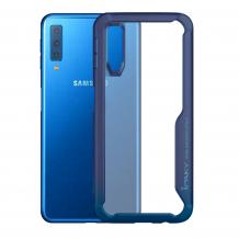 Луксозен твърд гръб IPAKY за Samsung Galaxy A7 2018 A750F - прозрачен / силиконов син кант