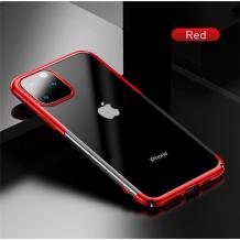 Луксозен твърд гръб Baseus Glitter Clear Case за Apple iPhone 11 6.1 - прозрачен / червен кант