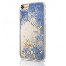 Луксозен твърд гръб 3D Guess Glitter Hard Case за Apple iPhone 7 Plus / iPhone 8 Plus - прозрачен / син брокат